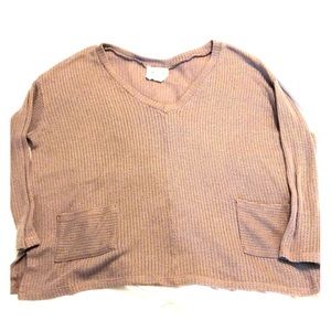 Beige Knit Slouchy Sweater w Pockets